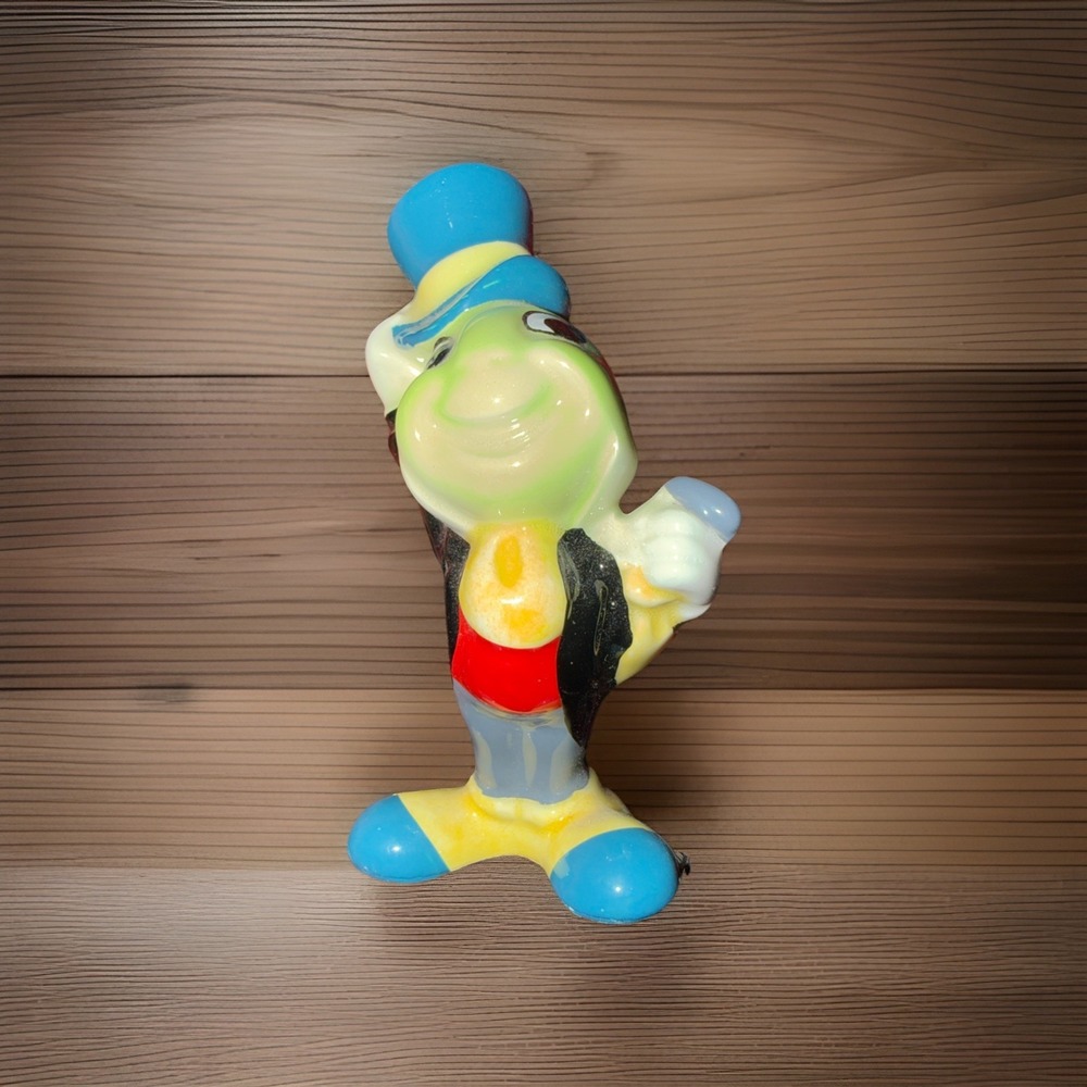 Vintage 1990 Disney Jiminy Cricket Pinocchio Ceramic Glass Figurine 3 x 1.5-inch